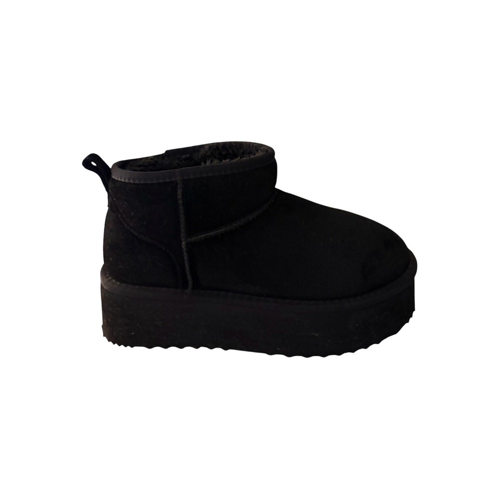 Black Platform Mini Ankle Boots Faux Fur Lined Suede Size 9 Shoes